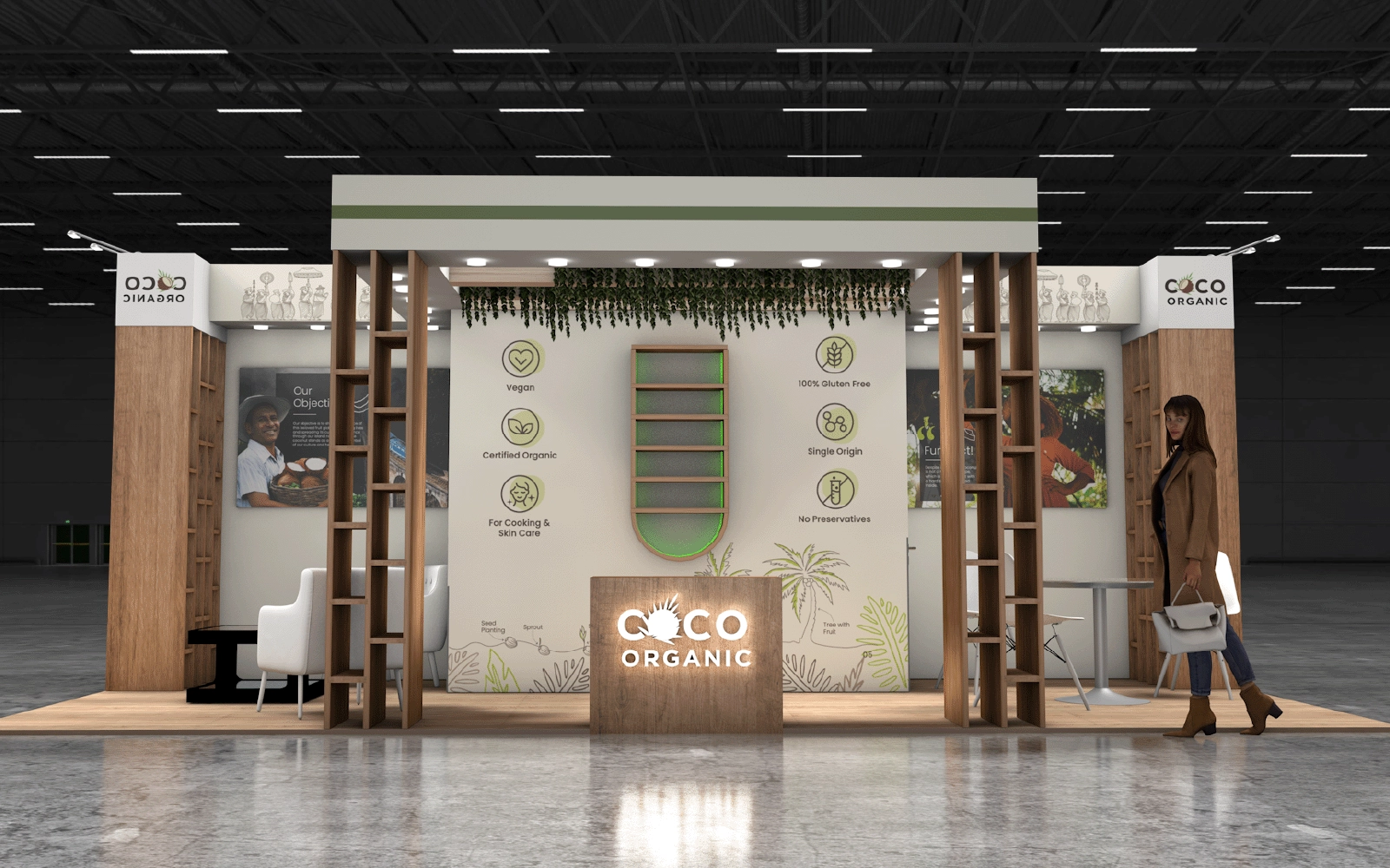 Nachhaltiges Messekonzept Cocos Organic - 3D Rendering und Planung